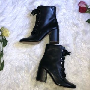 Black Velvet Lace Chunky Combat Zipper Heeled Boot